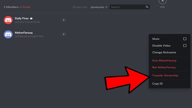 how to transfer ownership of a discord server